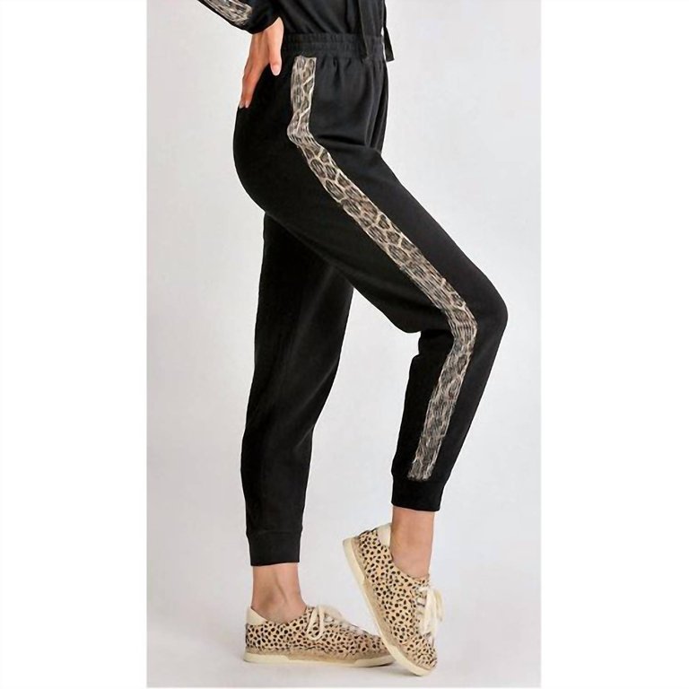 Be Wild Joggers With Leopard Sequin Stripe - Black