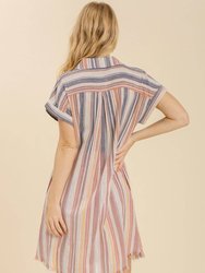 Bleached Stripe Collared Dress