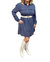 Button Front Collared Tiered Ruffle Dress With Frayed Hem - Navy