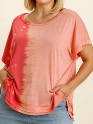 Contrast Short Sleeve Top - Plus - Coral