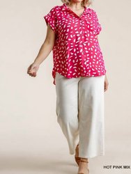 Dalmatian Print Button Front Blouse - Plus - Hot Pink