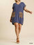 Denim Linen Plus Dress With Animal Print Pockets - Denim