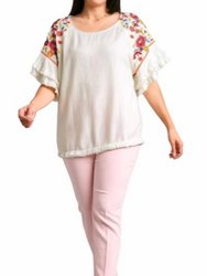 Embroidery Round Neck Top - Off White