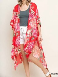 Floral Sheer Kimono - Red