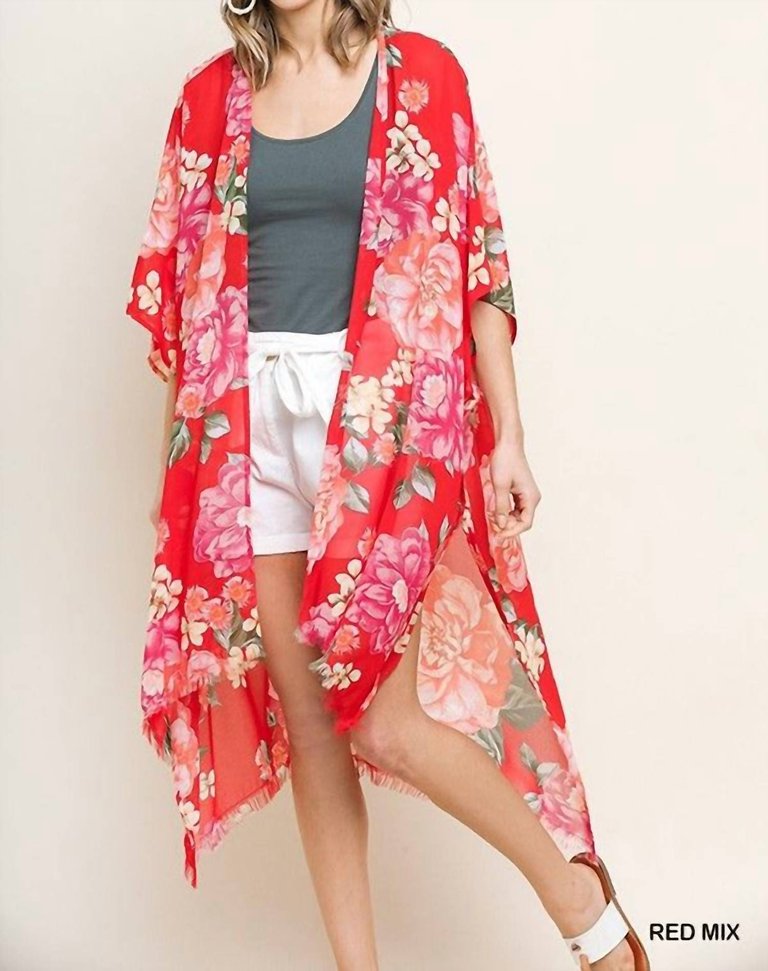 Floral Sheer Kimono - Red