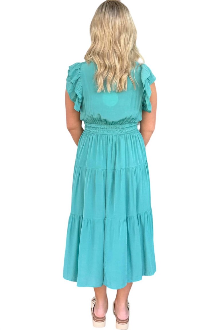 Flutter Sleeve Midi Dress In Jade