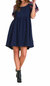 Gauze Fabric Crochet Sleeve Dress - Navy / Blue