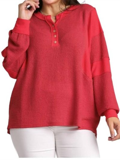 Umgee Henley Waffle Knit Tunic Top In Red product