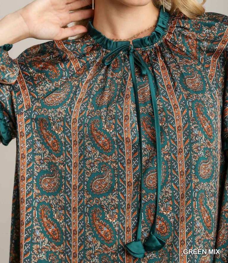 Keren Satin Paisley Blouse In Green