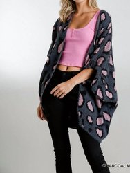 Leopard Short Sweater Kimono - Grey And Pink