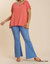 Linen Blend Cut Out Round Neckline Top - Coral Pink