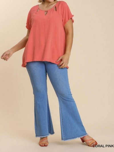 umgee Linen Blend Cut Out Round Neckline Top product