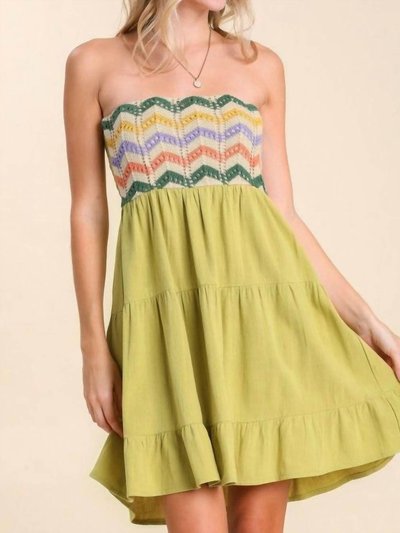 Umgee Linen Blend Strapless Tiered Dress With Crochet Overlay product