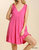 Linen Blend V Neck Dress With Frayed Ruffle Hem - Hot Pink