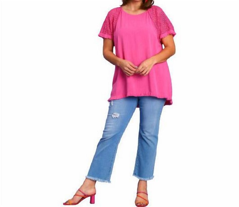 Linen Plus Top With Crochet Sleeves