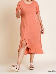 Maxi Ruffle Short Sleeve Plus Dress - Salmon
