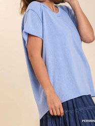 Mineral Wash Linen Blend Round Neck Short Sleeve T-Shirt