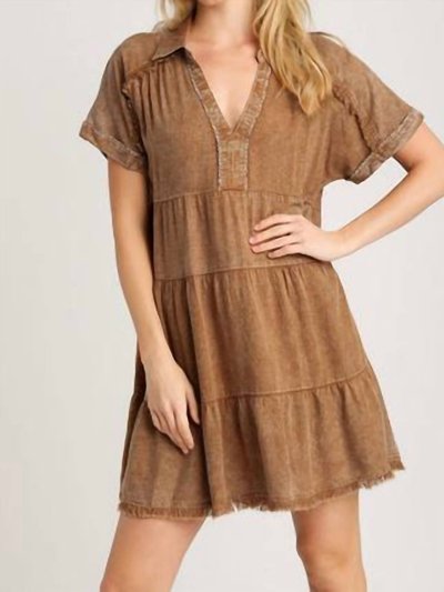 Umgee Mineral Wash With Contrast Detail Tiered Dress In Cappuccino product