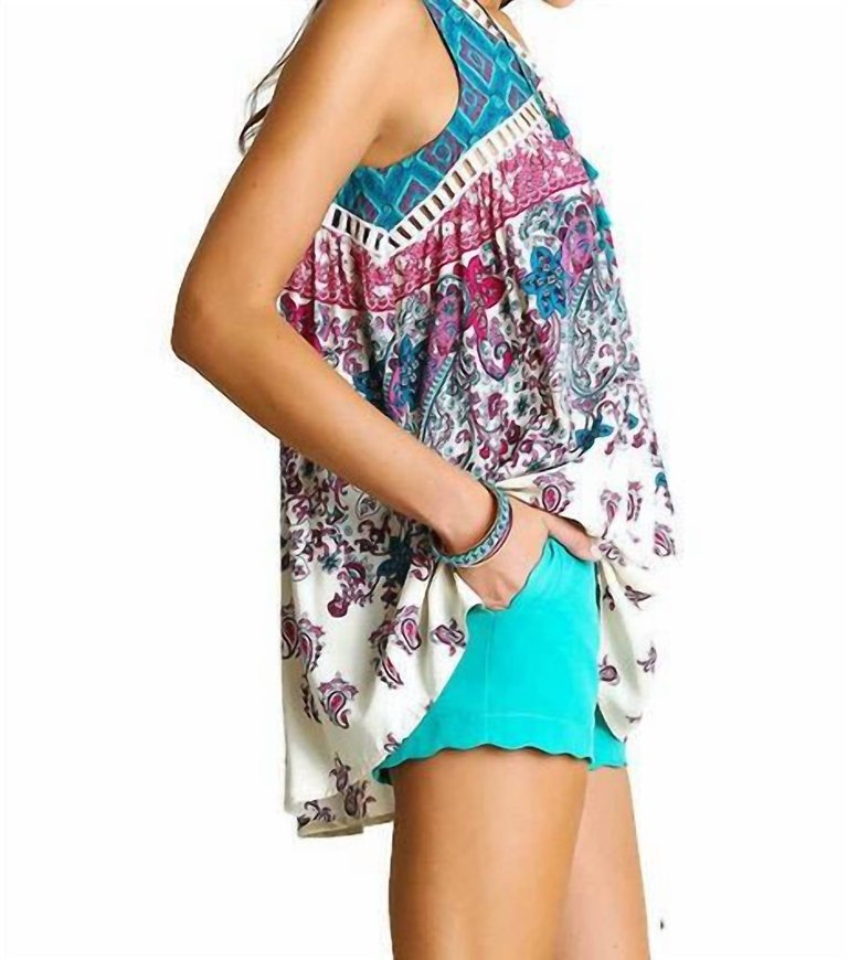 Paisley Print Sleeveless Tunic In Multi