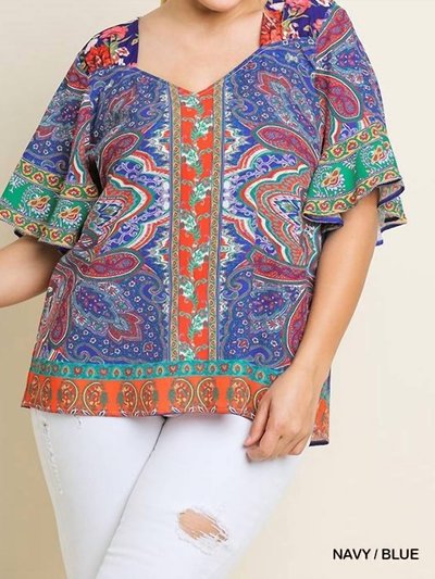 umgee Paisley Scarf Print Bell Sleeve Plus Blouse product