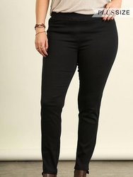 Plus Leggings With Elastic Waist And Back Pockets - Black