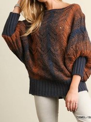 Puff Sleeve Chunky Knit Sweater - Camel And Slate