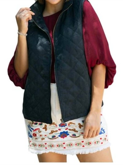 Umgee Quilted Zip Front Vest In Black product