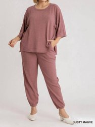 Ribbed Knit High Low Top Plus - Dusty Mauve