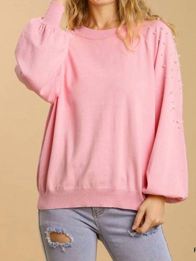 Umgee Round Neck Pullover Sweater With Long Sleeve Pearl Details product