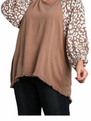 Round Neck With Unfinished Frayed Hem Top In Latte - Latte