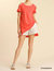 Short Sleeve High Low Tunic Top With Fringed Hems - Strawberry