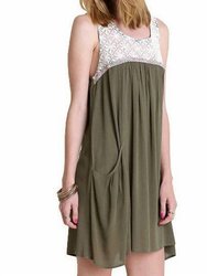 Sleeveless Dress With Lace Detail In Olive Green