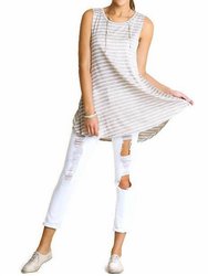 Sleeveless Low Sides Striped Tunic In Mocha And White - Mocha And White