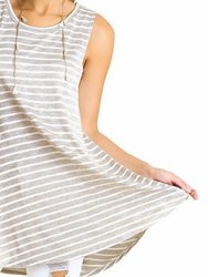 Sleeveless Low Sides Striped Tunic In Mocha And White