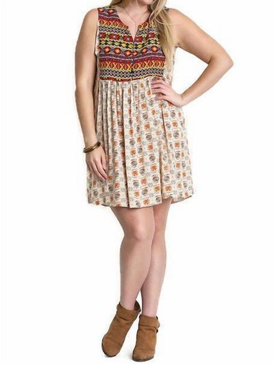Umgee Sleeveless Printed Peasant Dress In Taupe Mix product