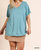 Slub Knit Linen Gathered Cuff Plus Tunic Tee - Lagoon