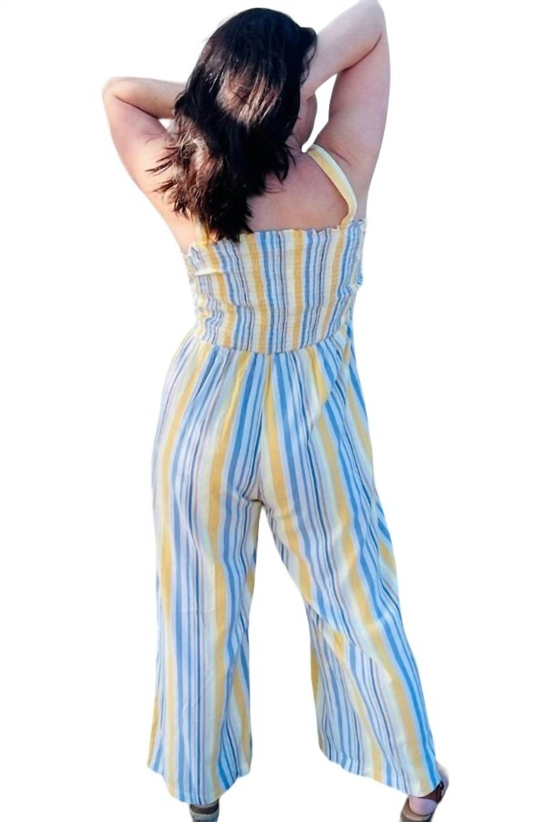 Smocked Jumpsuit In Yellow And Blue Stripes