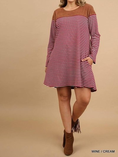 Umgee Stripe Plus Dress With Suede Shoulders And Elbow Patch product