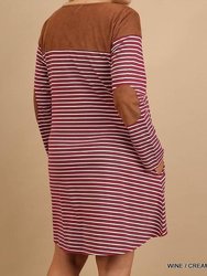 Stripe Plus Dress With Suede Shoulders And Elbow Patch
