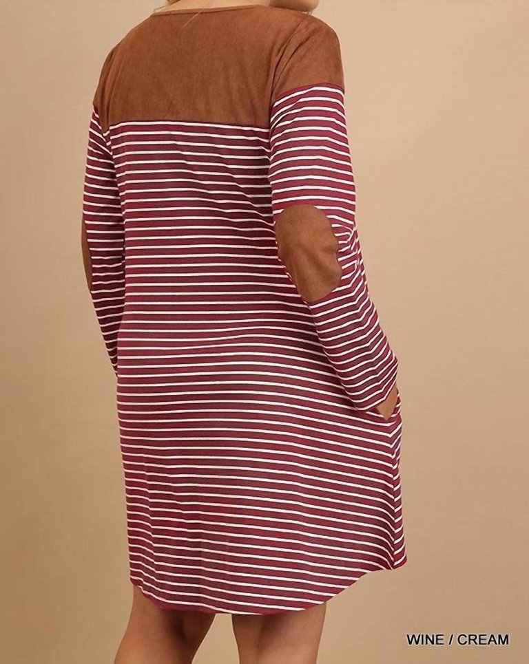Stripe Plus Dress With Suede Shoulders And Elbow Patch