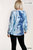 Tie Dye Button Front Raglan Sleeve Top With Raw Hem In Denim