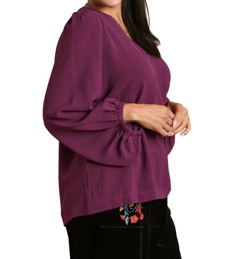 V-Neck Long Sleeve Tunic Blouse - Plus In Violet