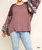 Waffle Knit Long Sleeve Floral Print Top - Wine