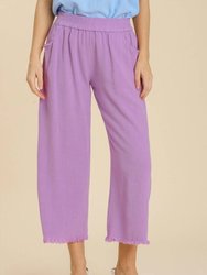 Wide Leg Linen Pant With Fringe - Plus - Lavender