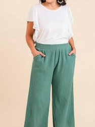 Wide Leg Pants With Fray - Plus - Dusty Mint