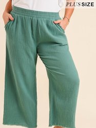 Wide Leg Pants With Fray - Plus