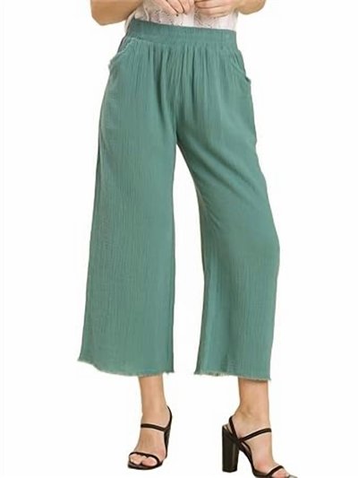 Umgee Women's Wide Leg Pants With Fray In Dusty Mint product