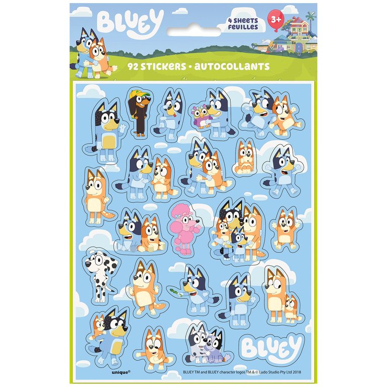 Bluey Party Favor Sticker Sheets - 4 Per Pack