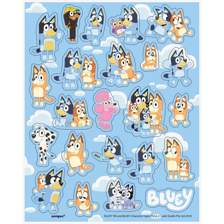 Bluey Party Favor Sticker Sheets - 4 Per Pack