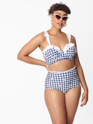Navy Gingham & Floral Cape May Swim Bottoms - Navy